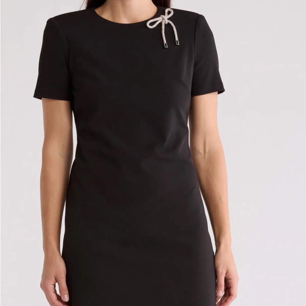 EVERYTHING MUST GO | Eliza J Rhinestone Bow Short Sleeve Sheath Dress